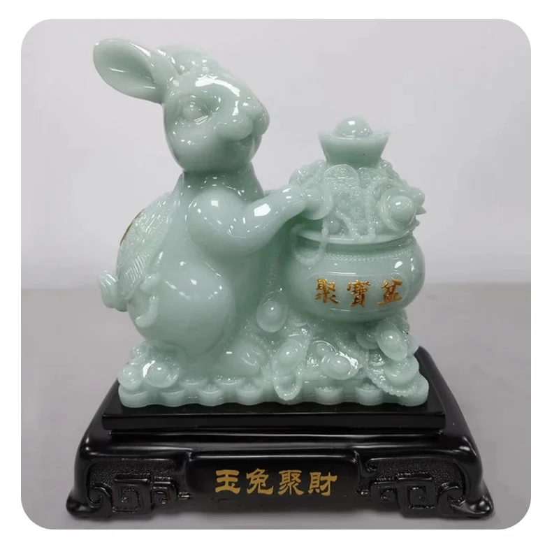 Brass Lucky Rabbit Figurine - Chinese Zodiac Statue Miniature Desktop Ornament