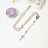 001 Collana Rosario Rosa con Scatola
