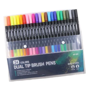 24 Color Wholesale Professional Drawing Dual Tip Art Marker 24 Watercolor Brush Pen Set