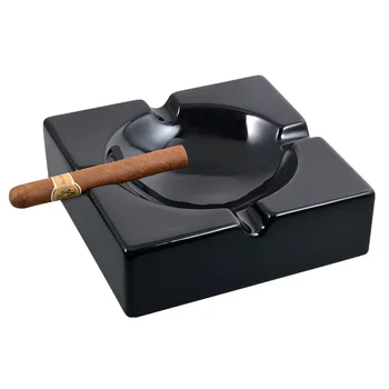 Custom Logo Classic Porcelain Black Cigar Square Ashtray Ceramic Smoking Ash tray With Gift Box