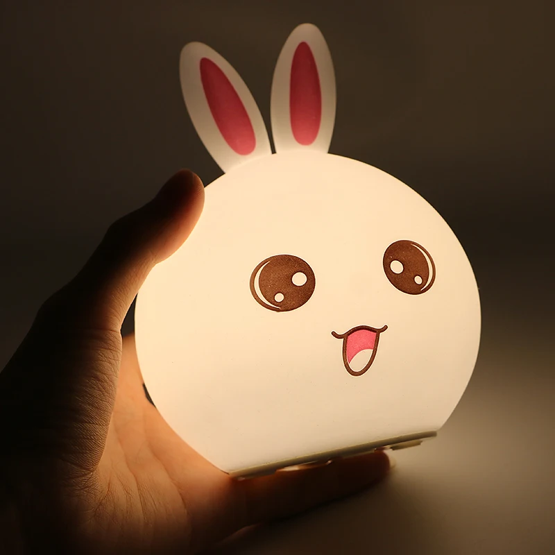 LED Silicone Rabbit Touch Sensor  Lamp with USB Charge 7 Color Pat Lamp Bedside Night Light for Child