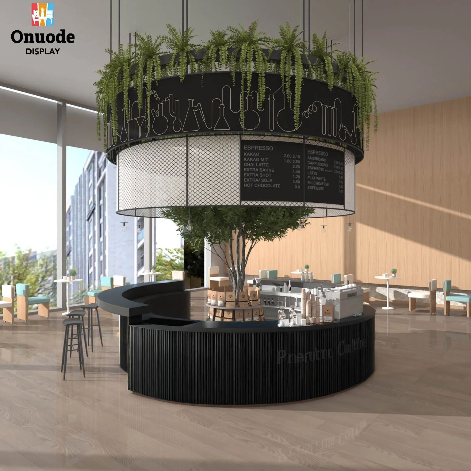 Design Customizable Round Shape Cafe Restaurant Counter with LED Lighting Eco-Friendly & Heavy Duty for Coffee Bars Showcases