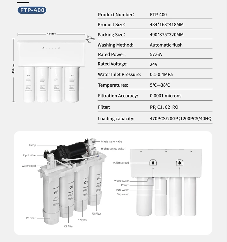 4 Stages Under the Counter RO Direct Drinking House Alkaline Water Filter Purifier