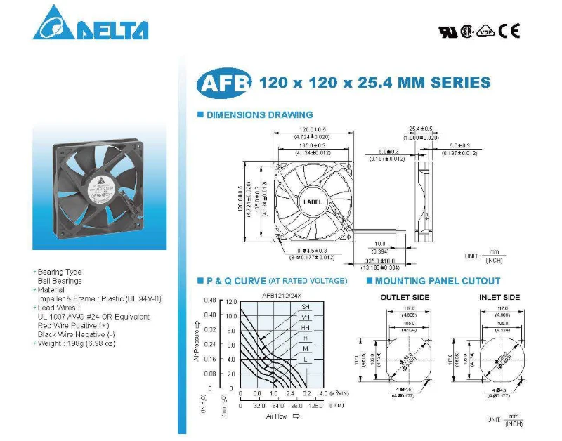 Original electric axial flow cooling fan AFB1212H 12025 12V AFB1212L M H HH VH SH DC Fan