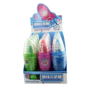 Funny Rocket Lighting Toys Candy Sweet Fruity Lollipop With Popping Candy