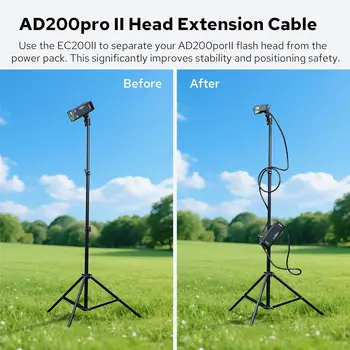 Godox EC200 II Extension Flash Head for Godox AD200Pro II Flash, 200W Head Extender with 2M Extend Cable, Metal Cold Shoe detail image