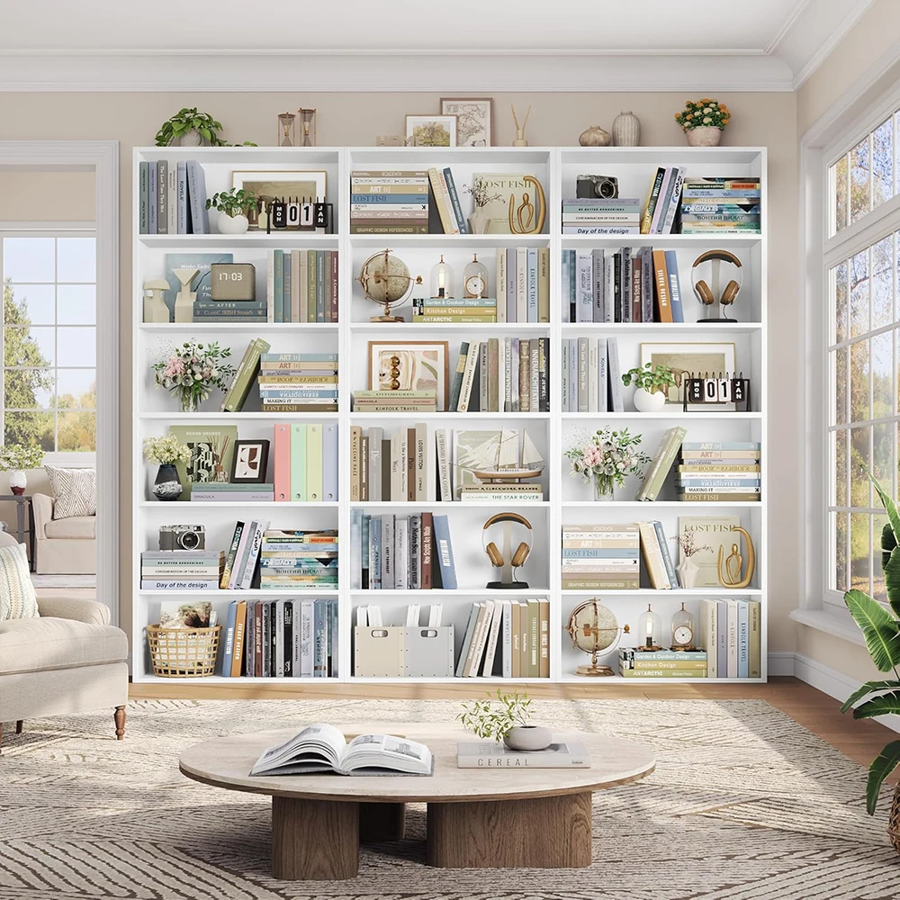 product 6 tier open contemporary bookcase bookshelf freestanding display storage shelves tall for workshop living room office white-6