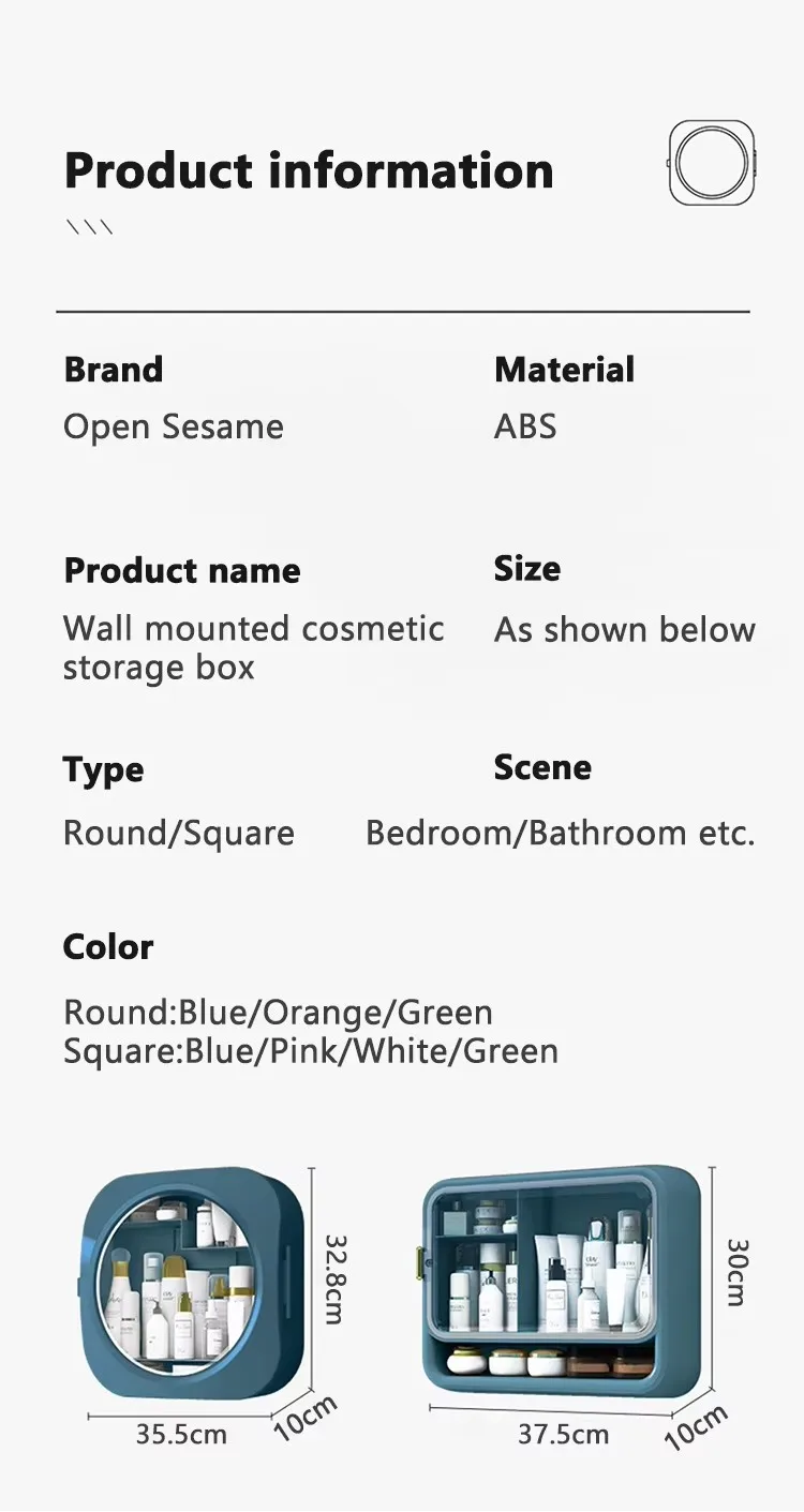 Drill-free Easy Install Bathroom Makeup Holder Waterproof Wall Hanging Cosmetics Organizer Bathing Products Storage Box factory