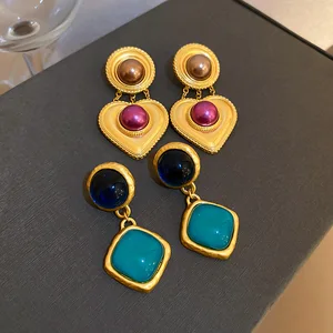 Sweet Burgundy Enamel Gold Color Metal Love Heart Hanging Dangle Earrings for Women Girl Earrings Vintage Jewelry