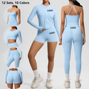 Women's Gym Fitness Sets Breathable High Waist Workout Clothing Quick Dry Leggings Sport Shirts Custom Logo Solid Yoga Set 12