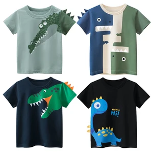 Summer Children's Clothing Set Organic Cotton Baby Outfits Printing Dinosaur Tops Tees 4 Pieces Boys Kids T Shirt Sets