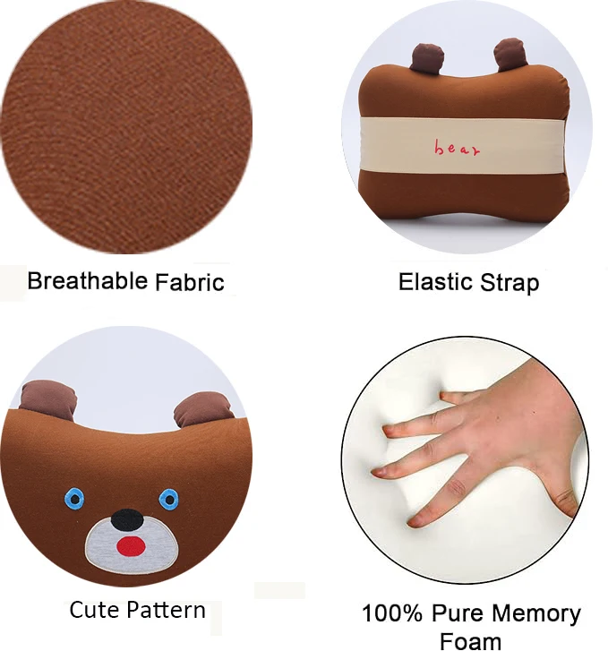 Brown Bear Memory Foam Travel Pillow Adjustable Comfort Breathablecar Neck Pillow Car Headrest Pillow