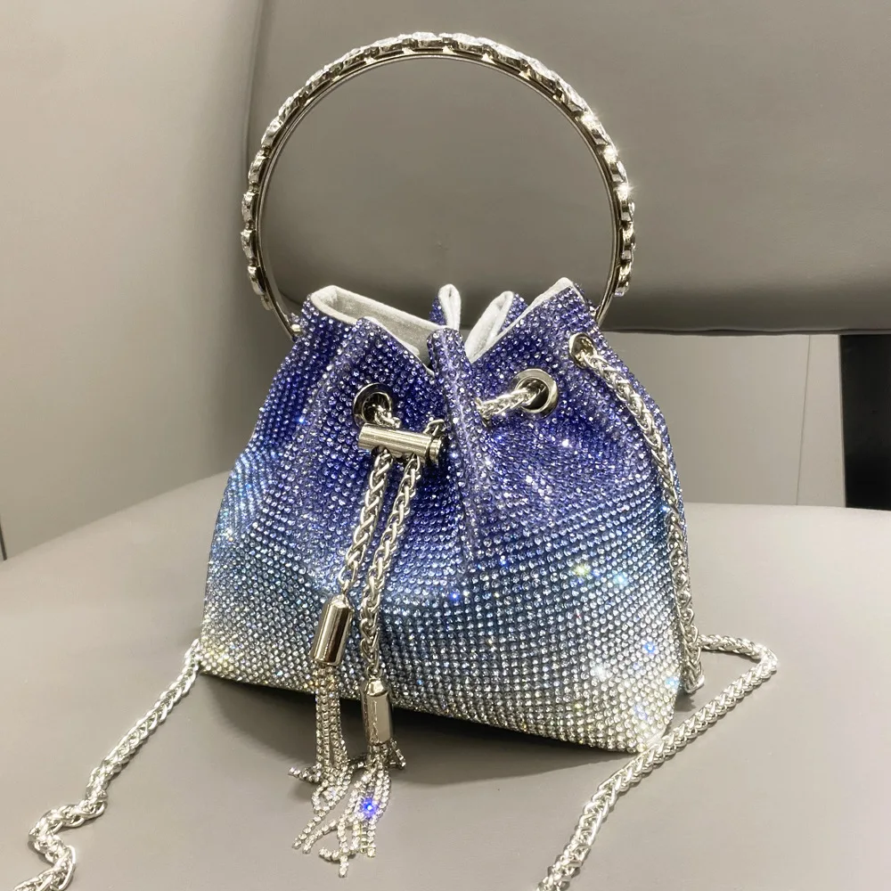 Stylish new 4 colors beaded chain rhinestone decor handle crossbody handbag