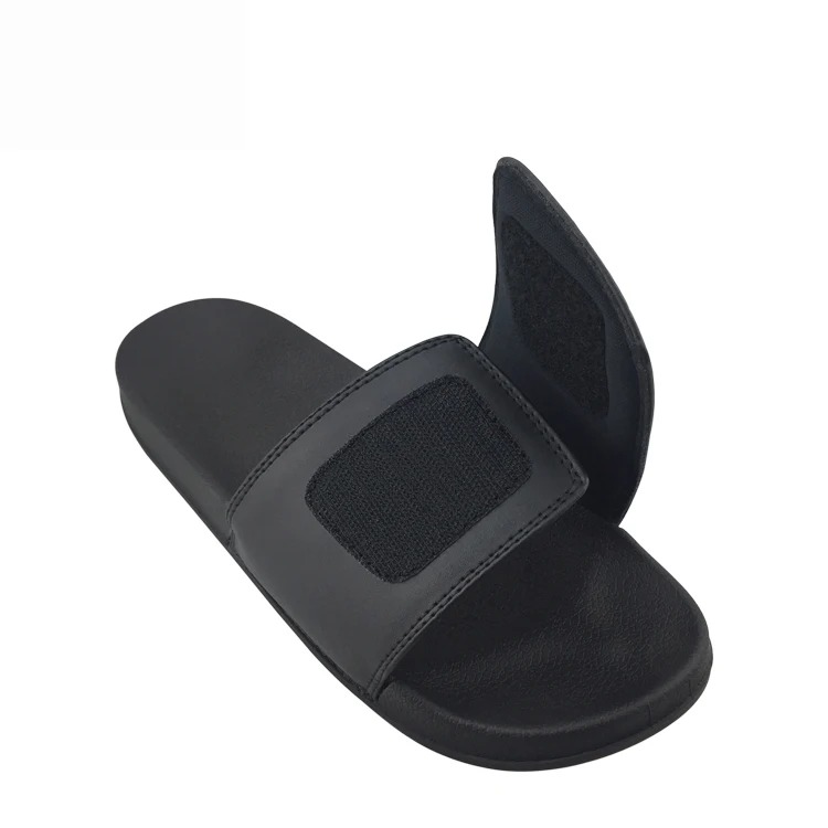 Adjustable Upper Slippers Footwear Mens Black with Logo Custom Sandals With Logo