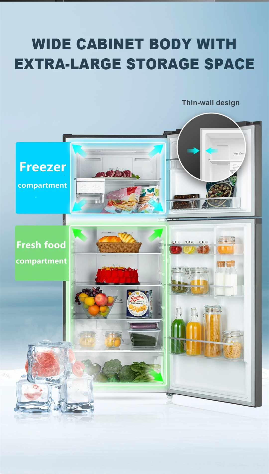 Low Noise Double Door Fridge Mrf-314w Upright Electronic Temperature ...