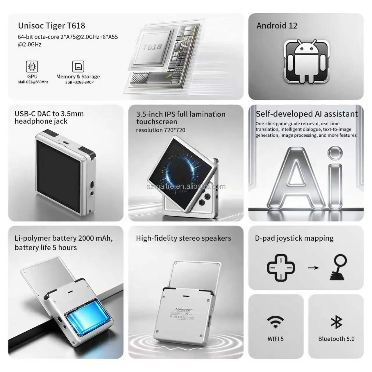 Anbernic RG Rotate Aurora Silver Handheld Game Console Aluminium