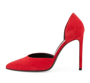 Women Red Suede Pointed Toe Slingback Pumps Stiletto Heel Luxury Office Wedding Party Evening Dress Shoes Comfort Sexy Wholesale