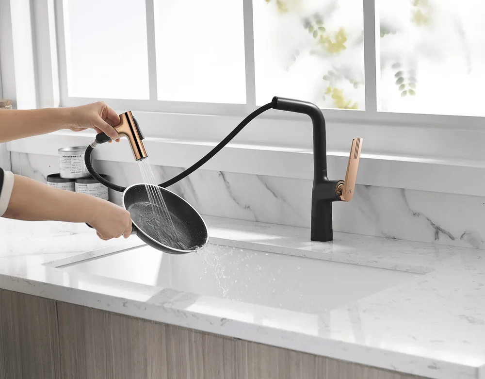 Black Rose Gold Pull Out Kitchen Faucet Single Handle Sink Mixer Tap