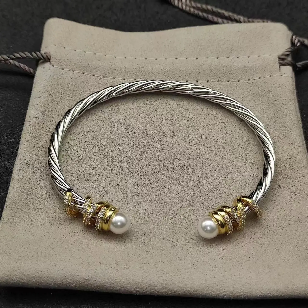 Twisted Cable Bracelet With Composite Shell Pearl 4mm Antique Cuff ...