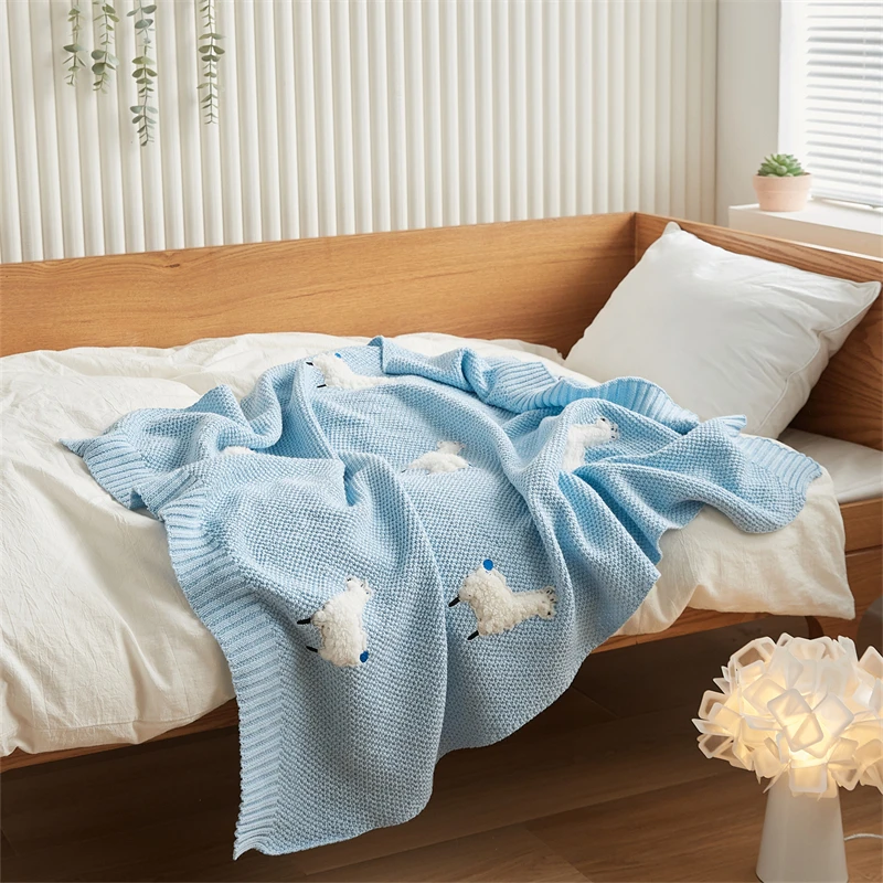 Super Cozy Cute  Sheep Jacquard Baby Knitted Throw Blanket For Children  and Newborn Baby  Blanket  SX supplier