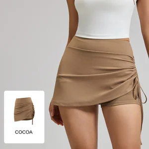 Yoga Shorts Dress New Ruched Sports Skirt for Women Anti-Revealing High Waist Fashion Slimming Running Mock Two-Piece Shorts