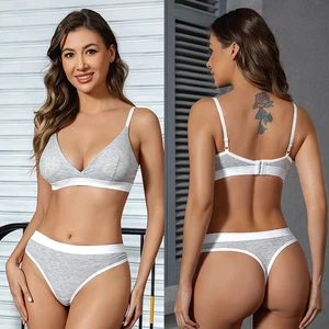 Factory direct women's bra set thong breasted underwear hollowed out to beautify the back breathable and comfortable underwear.