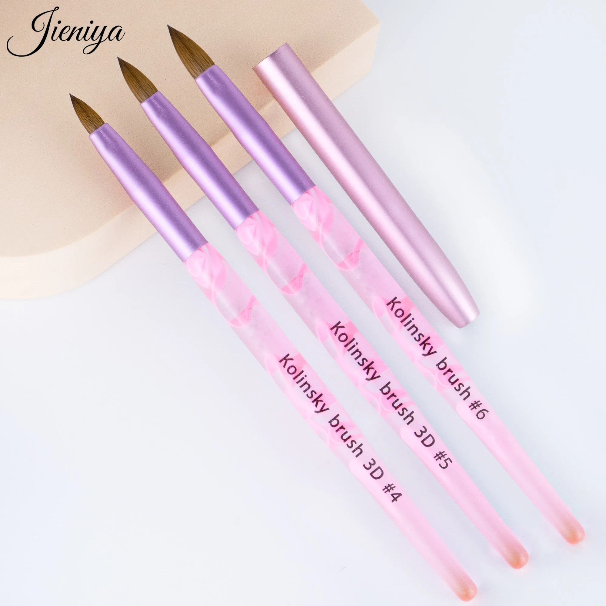 Акриловая скульптурная кисть Розовая мраморная текстура Ручка Pure Kolinsky 3D Кисть для