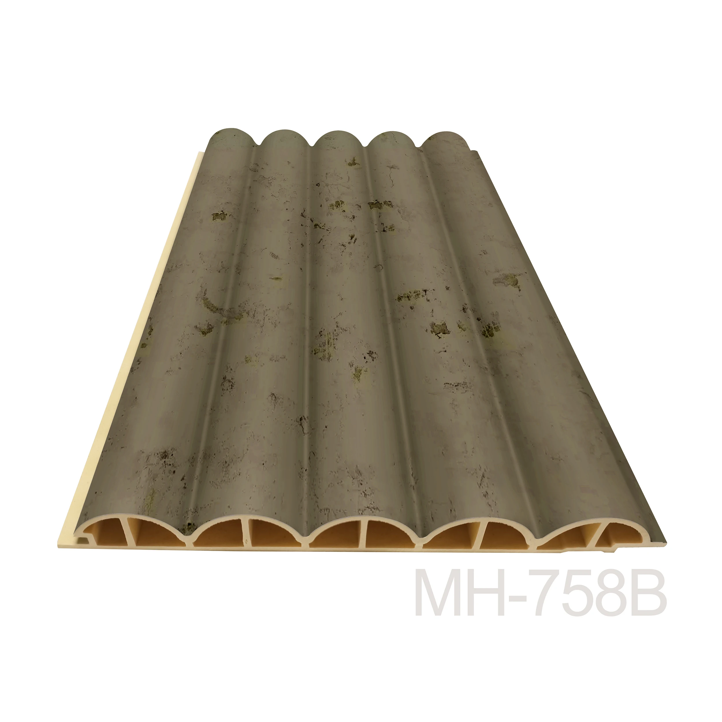 Latest Metal Color Interior Decoration WPC Bamboo Fiber Rounded Fluted Wallboard Metal Look Decor 3D Round Great Wall Panel