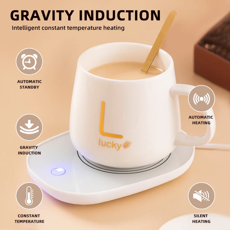 Promotional Gift Package Set 400ml Keep Hot 55 Degree Porcelain Warm Cup Ceramic Mug With USB Charging Heating Pad