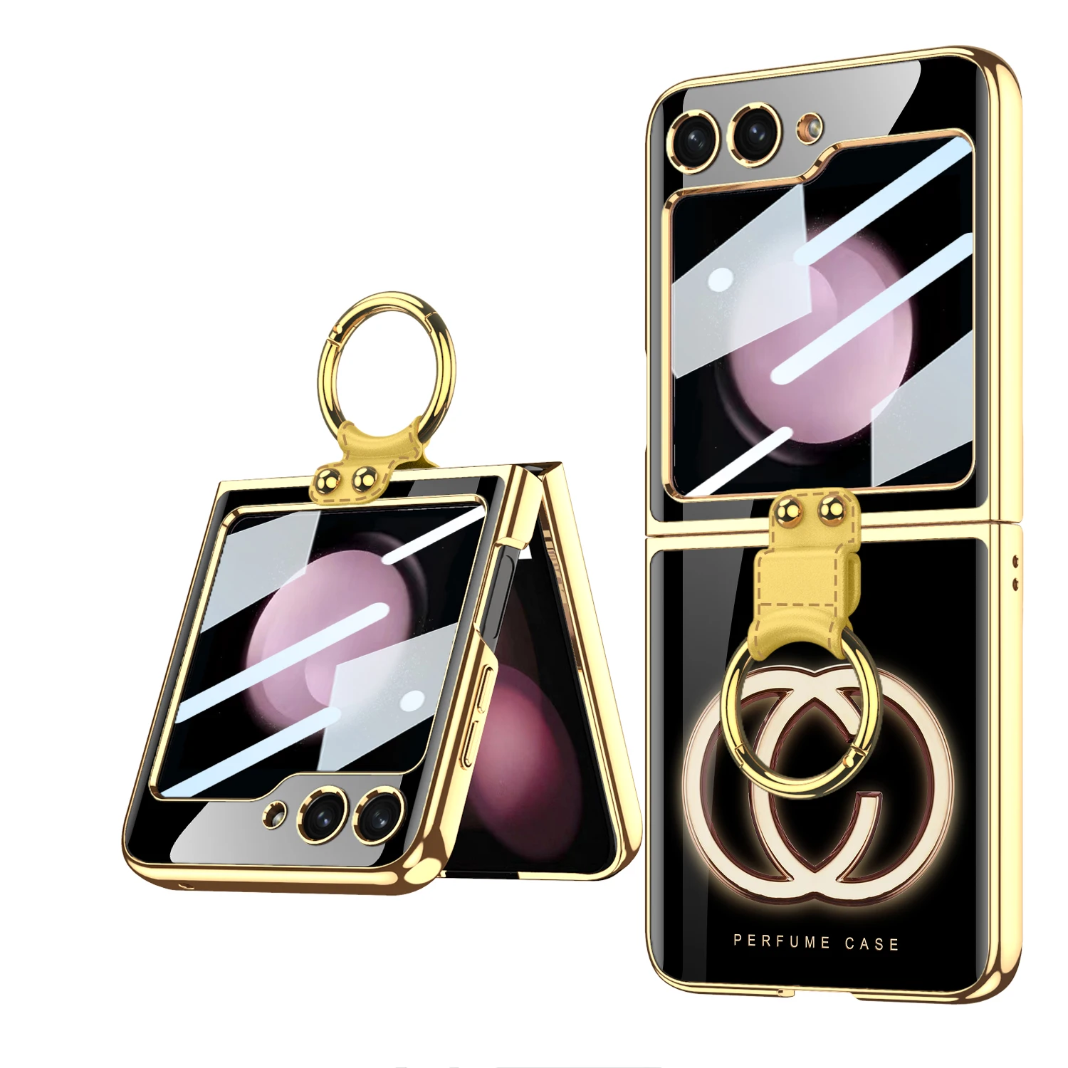 For Flip 7 Luxury case Custom Pattern Glass Painting with Ring Case for Samsung Z Flip 4 5 6 Mobile Accessories