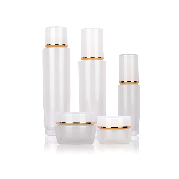 Luxury Wholesale White Glass Skin Care Lotion Pump Bottle Cosmetic Packaging Set