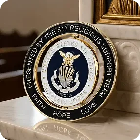 USAF Chaplain Corps spinner coin on marble