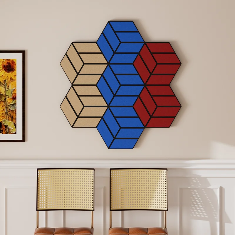 Modern Home Decor Hexagon Decorative Wall Panels Natural Veneer Acoustic Panels with Sound Absorption Polyester Fiber Board manufacture