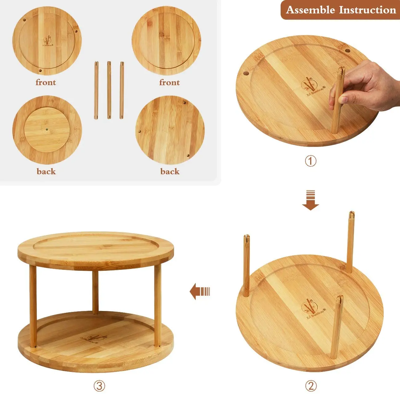 2 Tier Bamboo Lazy Susan Turantable - 10 in Spinning Spice Rack Pantry Cabinet Kitchen Storage Turntable for Spices, Condiments