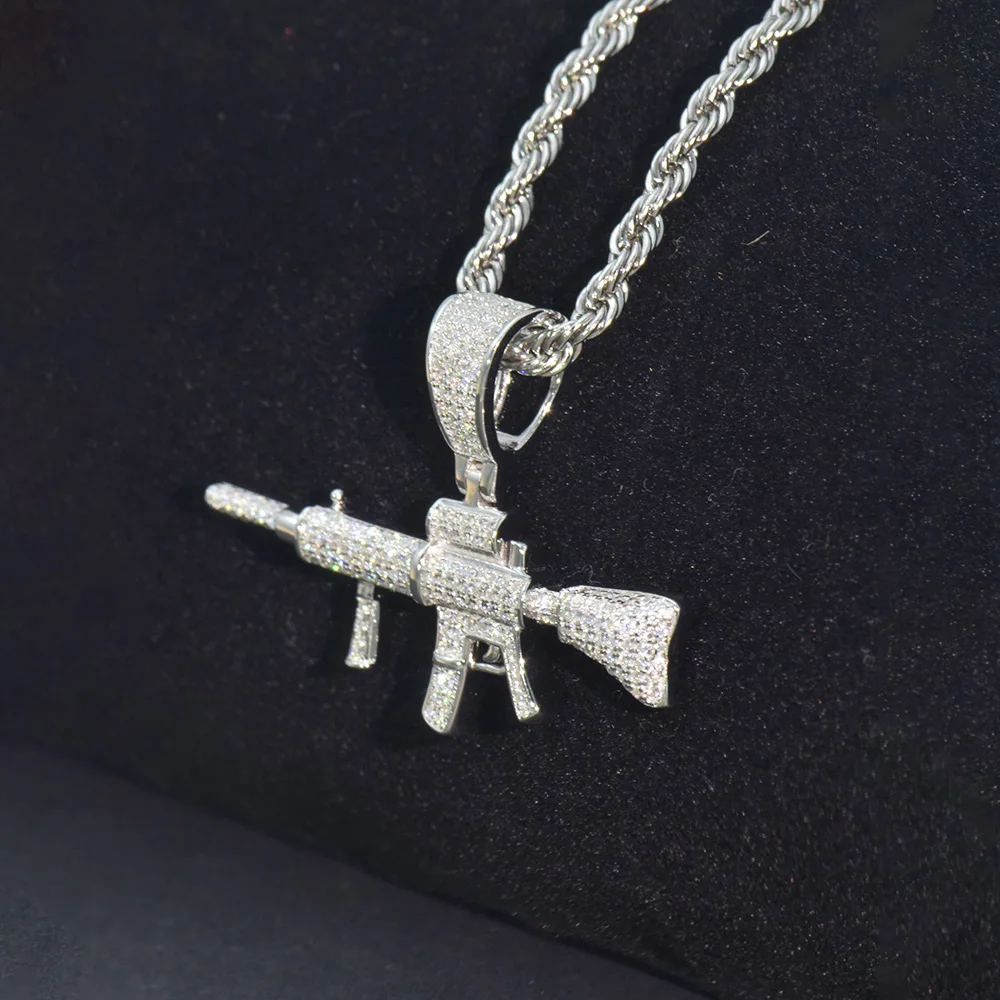 Custom Pattern Gun Pendant for Men 925 Sterling Silver Diamonds Hip Hop Jewelry Moissanite Vvs