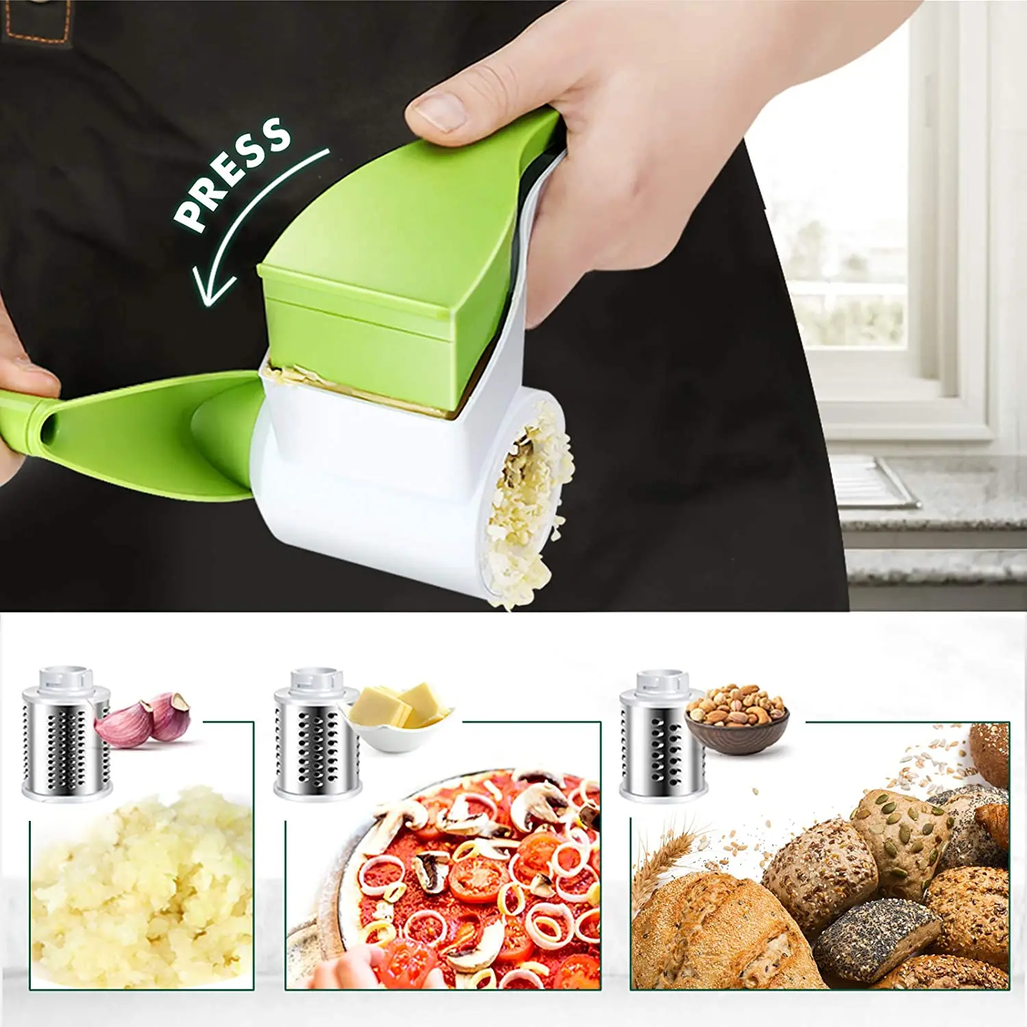 Rotary Cheese Grater Manual Handheld Cheese Grater with Stainless Steel Drum for Grating Hard Cheese Chocolate Nuts Kitchen Tool
