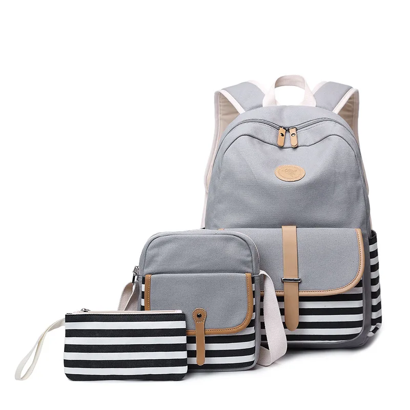 Source Canvas Backpack School Bag Set Back To School Bag Set Strip Canvas  Cute Backpacks For Teenage Girls on m.