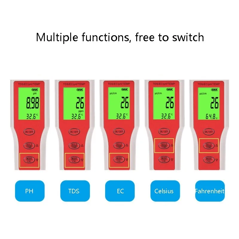 Testeur D'Eau Numérique 4 En 1 PH + TDS - Haute Précision 0.01 - Stylo Testeur Qualité Eau Potable, Piscine, Aquarium