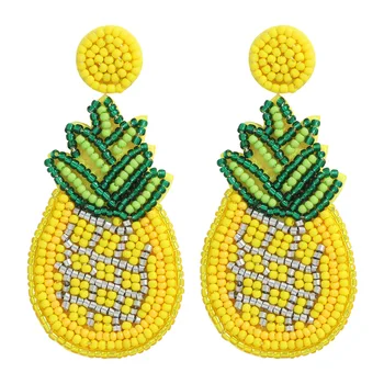 New creative summer handmade fruit earrings trendy yellow pineapple shape rice bead earrings