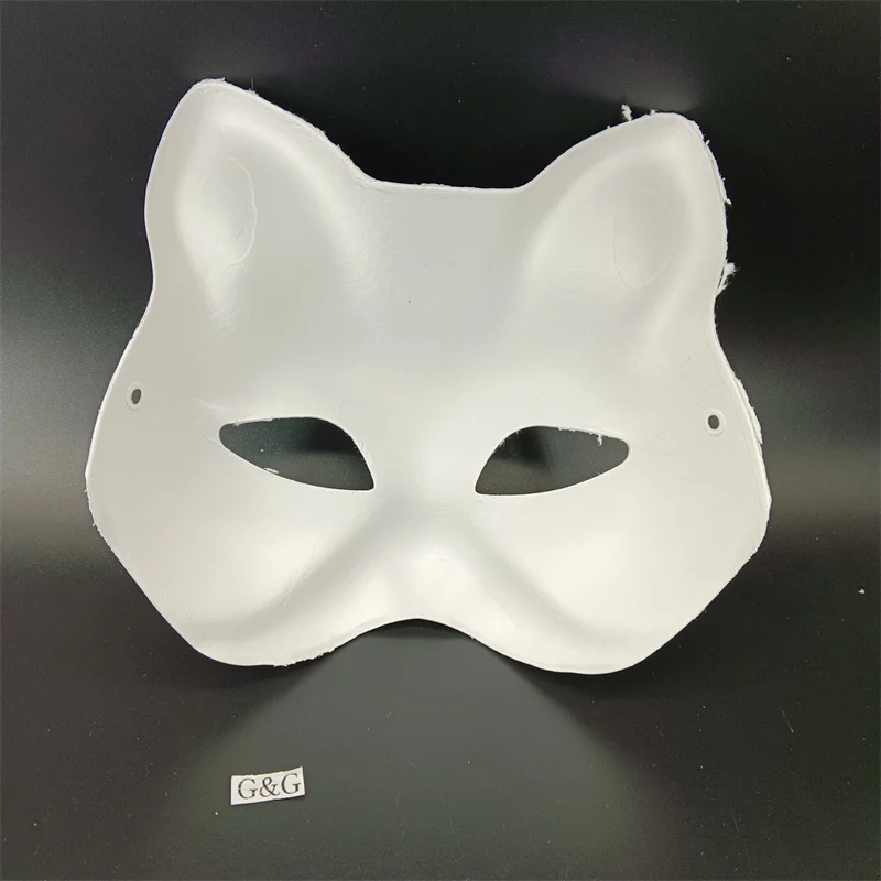 Popular White Paper Mache Hand Painted Half Face Cosplays Masks Diy Cat ...