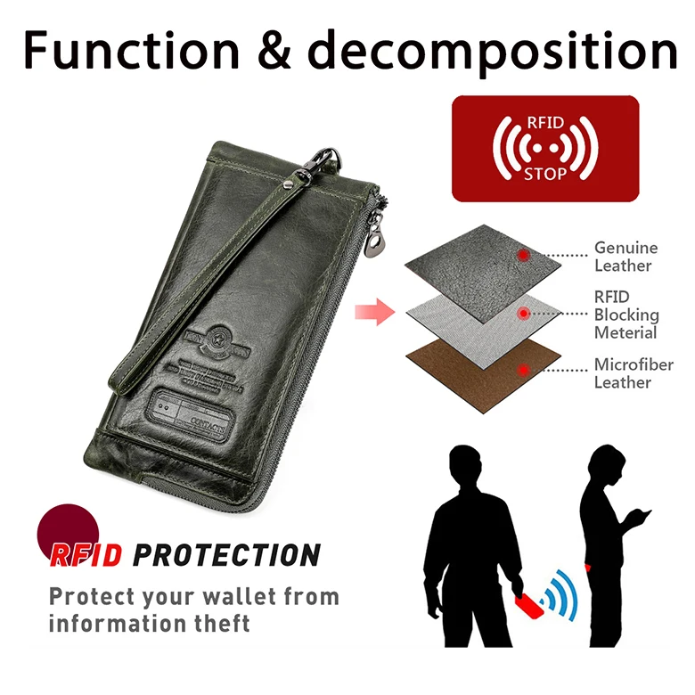 Оптовая продажа винтажный многофункциональный мужской клатч с rfid-защитой от кражи и карманом для мобильного