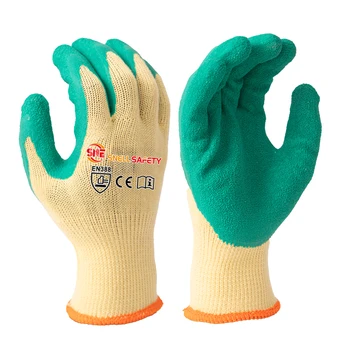 SNELLsafety Industrial Yellow Green Latex Coated Wrinkle Gloves Construction Safety Hand Rigger Light Rescue for Construction
