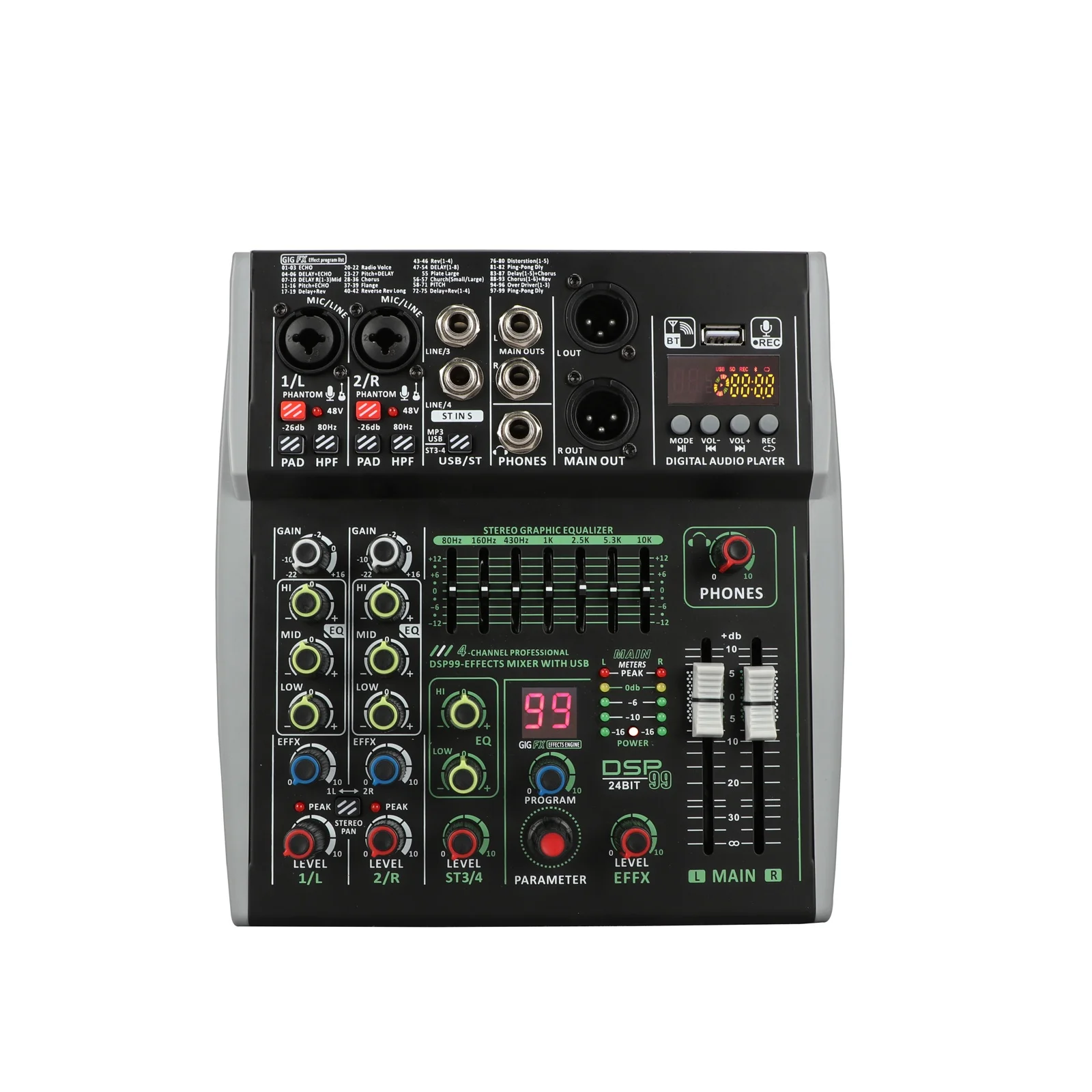 LX402DSP - Hot Selling 99DSP EQ Mini 4 Channel Mixer