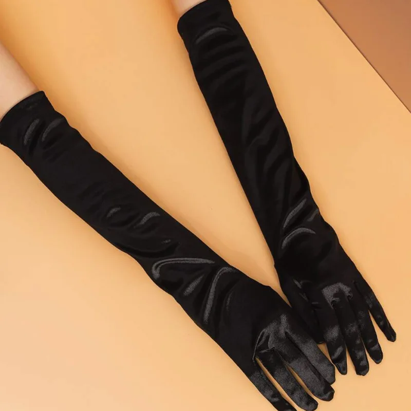Satin Gloves Long Dress Satin Wedding Performance Ball Gown Accessories  Etiquette Multi-color Elbow-length Spandex Evening Wear