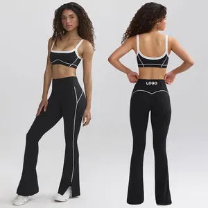 Yoga Leggings Two Piece Set Sports Bra and Lift Hip Flared Fitness Pants Outer Wear Sports Workout Fashion Yoga Set