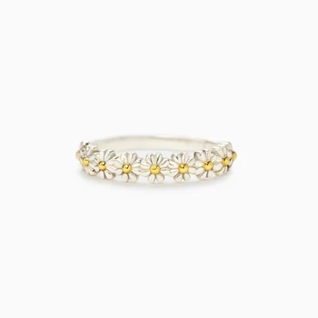 RFJEWEL Pure Silver Daisy Plated 18K Gold with Sweet and Simple Korean Style Ring