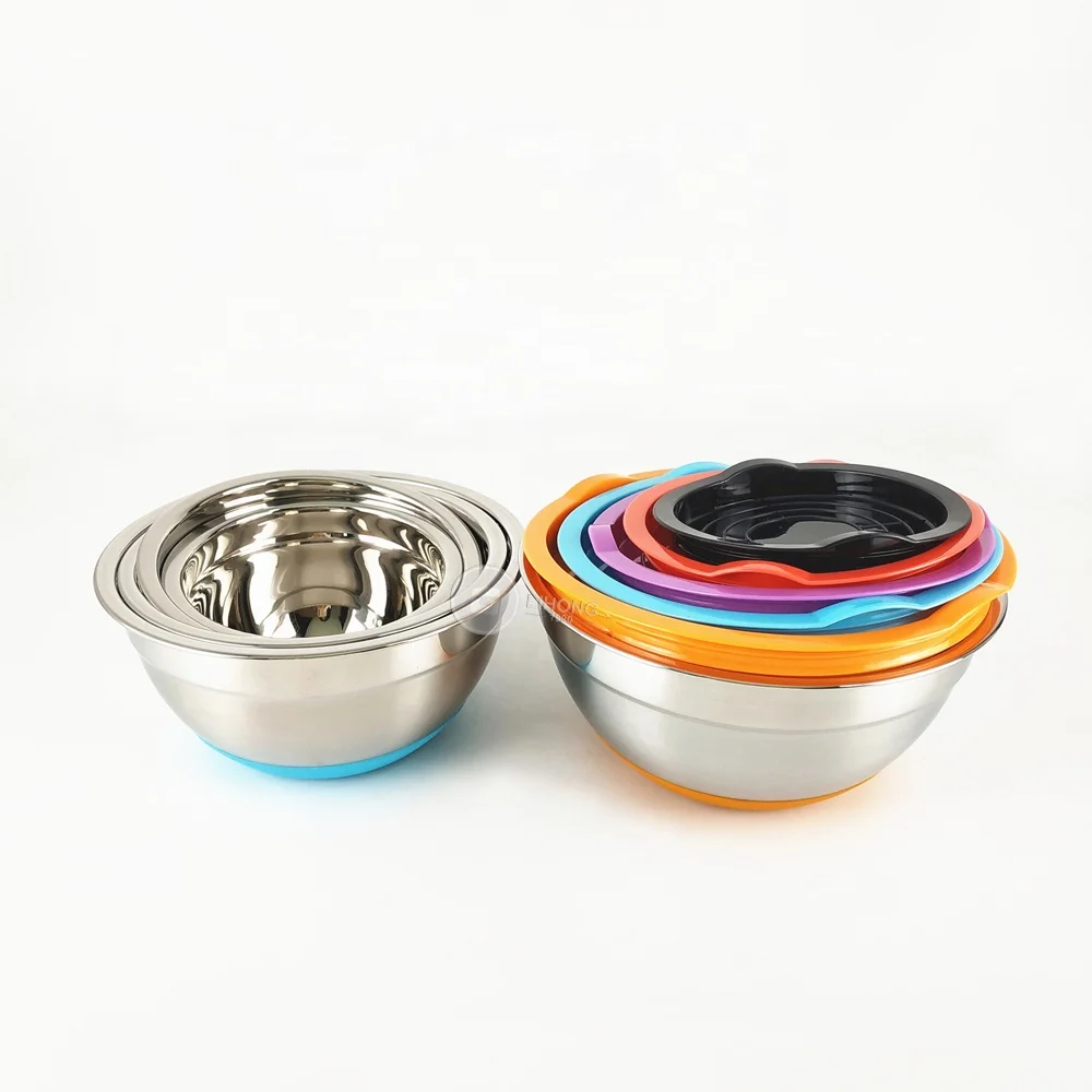 Нескользящая силиконовая Нижняя миска 18 см до 30 Красочный контейнер для салата из нержавеющей стали набор 7 с