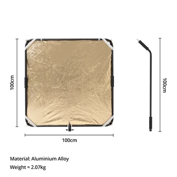 Ambitful KS05 100x100cm 6-in-1 Reflective Diffuser Black Gold White Silver Sun Scrim Handle Bracket Folding Hand Shank Boxed detail image