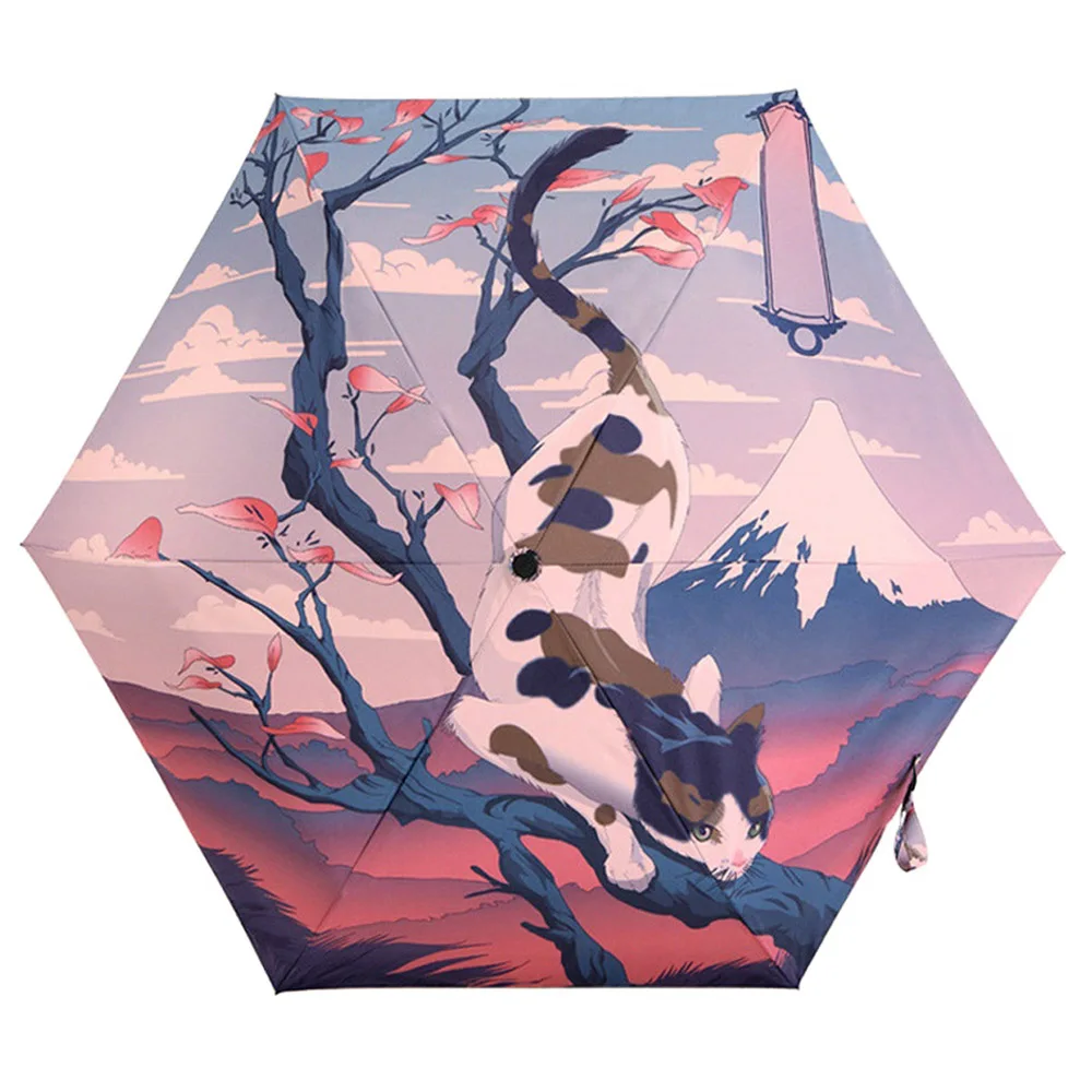 Wholesale Manual Open 3 Fold Cat Umbrella With Design Digital Printing Anime Umbrella Customized Printed Umbrella Regenschirm