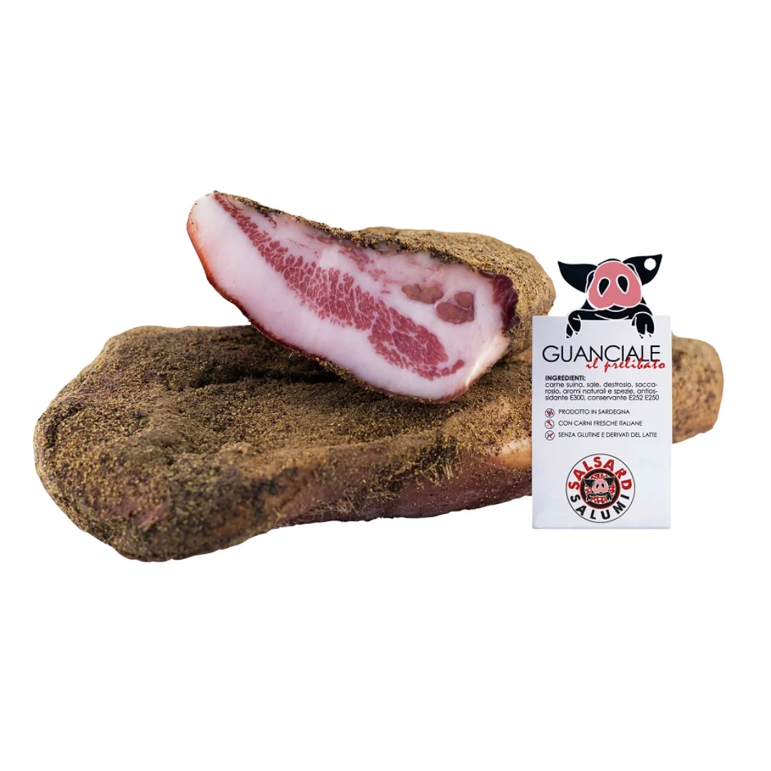 High-quality Italian cured PORK CHEEK LARD for importers, long-aged product flavoured with green peppercorn
